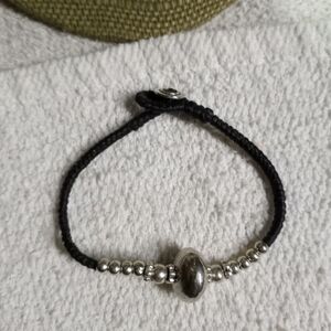 Silvertone Black cord beaded bracelet
